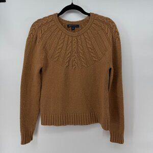 Brooks Brothers Tan Crewneck Wool Alpaca Pullover Cable Knit Sweater Medium
